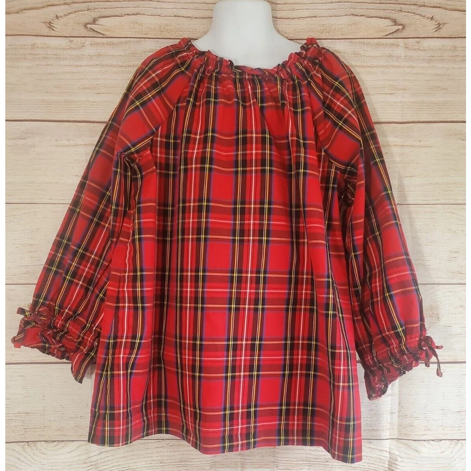 Blusa a Cuadros Roja Crewcuts Niñas Talla 14 Manga Larga Detalle Volantes Top Foto 1 de 4