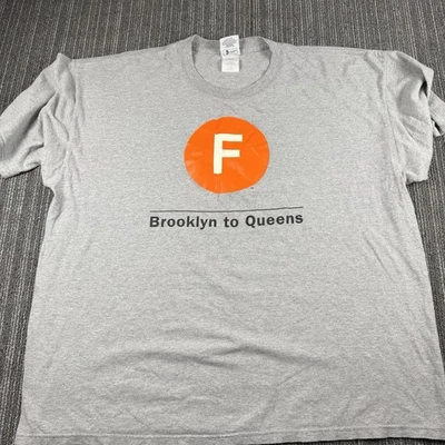 Vtg 90s NYC Subway Line Brooklyn to Queens Gray T Shirt 2XL - Image 1 of 4