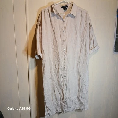 Tahari 100% Linen Shirt Dress L Beige Collared Summer Resort Coastal - Image 1 of 4
