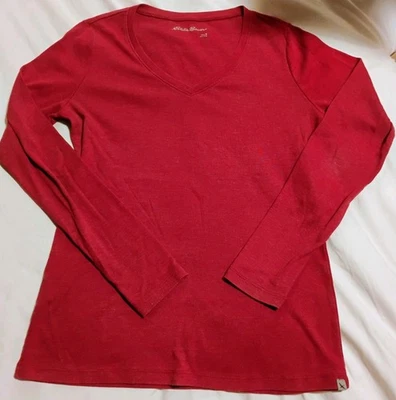 Camisa roja de manga larga Eddie Bauer para mujer calce clásico, talla M Foto 1 de 4