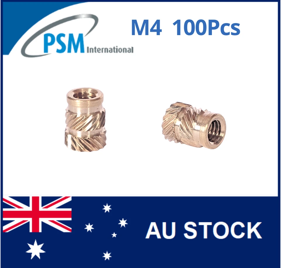 M4 BRASS INSERT FOR PLASTIC PSM SONIC-LOK SL-B-M4 THREAD KNURLED HEAT SET 100PCS