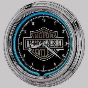 Harley Davidson Wall Clock Logo Neon Sign LED Retro Chrome Bar Pub Man Cave - Picture 1 of 1