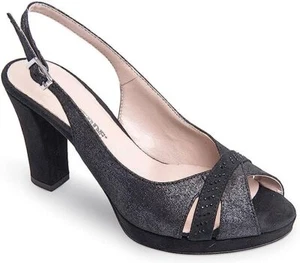 Sandali Valleverde 45563 pelle e tessuto nero tacco 9 cm SCONTO DA LISTINO - Picture 1 of 1