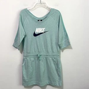 Nike Girls Dress Romper L Mint Green Half Sleeve Drawstring Waist Pockets Active - Picture 1 of 10