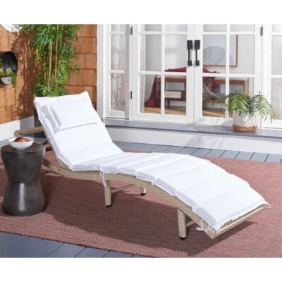 Espreguiçadeira SAFAVIEH Outdoor Collection Colley Chaise | Bege/Branco | - Imagem 1 de 4