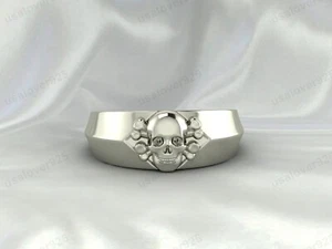 Anillo Banda Plata Esterlina 925 Diseño Calavera, Hecho a Mano Art Deco Unisex Joyería - Imagen 1 de 24