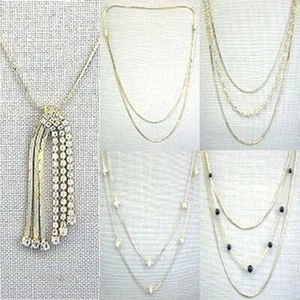 L077 Lot 5 Vintage Dainty Gold Plated Chain Necklace Faux Pearl Rhinestone Bead - Picture 1 of 11