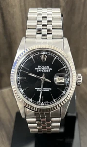 Genuine ROLEX DATEJUST 16014 Black Dial 18k White Gold Bezel & Steel Watch #1337 - Picture 1 of 14