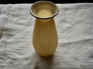 Hermoso jarrón vintage moderno de mediados de siglo soplado a mano crema/azul con estuche 7,5" - Imagen 1 de 8