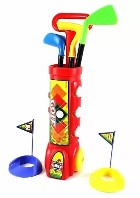 AZZ Deluxe Kid's Toy Golf Set | 3 Golf Balls 3 Types of Clubs 2 Practice Holes RED