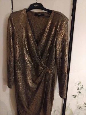 STAR by Julien Macdonald Glamorous Gold Party Sequinned Wrap Dress UK 12 - Image 1 of 3