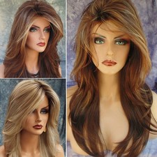 Parrucca Da Donna Ricci Ondulati Lunghi Completo Resistente Marrone/Oro Calore