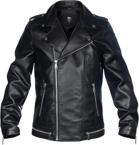Mens Faux Leather Jacket, Padded Windbreaker, Motorcycle Biker Bomber Coat with - Picture 1 of 10