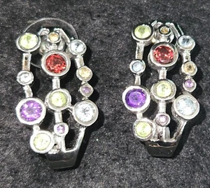 316L Stainless Steel 316L Multi Gem Earrings Peridot-Garnet-Amethyst-Blue Topaz - Picture 1 of 3