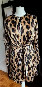 BNWT Ladies MISSY EMPIRE Brown LEOPARD Print Faux SATIN TIE FRONT SHONA Dress 10 - Picture 1 of 8