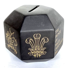 Black Basalt Wedgwood Pottery Coin Bank 1969 Coronation Prince Charles Wales - Picture 1 of 10