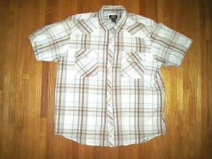 Vintage Dickies White/Brown Plaid Pearl Snap Western Cowboy Shirt Size 2X - Picture 1 of 7