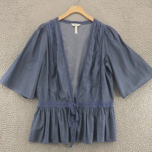 Matilda Jane Jacket Womens Small Hour By Hour Blue Chambray Crochet Tie Peplum - Picture 1 of 10