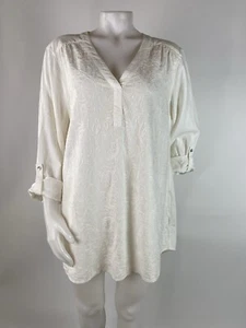 Soft Surroundings Size 1X Lilith White Linen Blend Embroidered Tunic Top V Neck - Picture 1 of 11