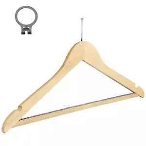 Holzmantel Hotelkleiderbügel Wunschknochen 45cm Naturholz Diebstahlsicherung Sicherheitsring - Bild 1 von 16