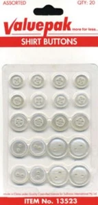 Valuepak White Shirt Button Assorted Sizes (x 20 buttons) - Picture 1 of 1