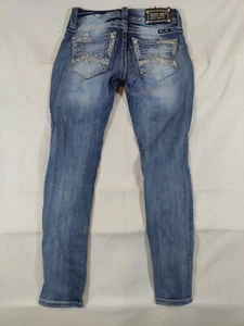 Miss Me Jeans Women's 27 Straight Leg Embellished Pocket Stretch Denim Blue - Picture 1 of 11