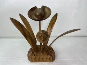 Mid Century Modern Monkey Pod Wood Lily Flower Arrangement Hand Carved Koa - Picture 1 of 8