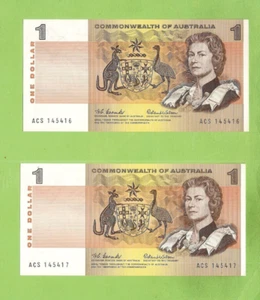 #T48. CONSECUTIVE PAIR 1966 COOMBS / WILSON $1 PAPER BANKNOTES ACS 145416 / 17 - Picture 1 of 2