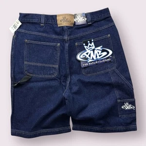 Vintage Men’s PNB Graffiti Baggy Wide Leg Jean Shorts Skater 90s Size 36 NWT - Picture 1 of 9