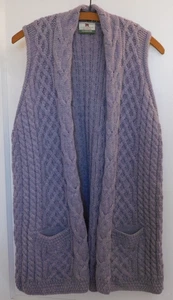 Carraig Donn Sweater Medium Merino Wool Open Front lavender Fisherman Knit Cozy - Picture 1 of 6