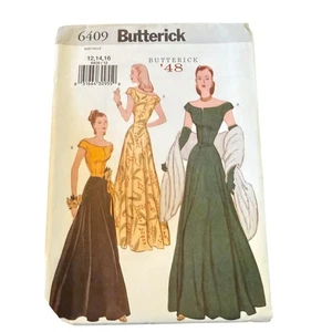 Butterick 6409 1948 Reissued Pattern Off Shoulder Lined Fit Flare Dress 12 14 16 - Picture 1 of 3