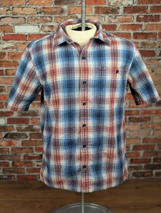 Patagonia Shirt Men's Medium Short Sleeve Button Up Plaid Seersucker Blue - Picture 1 of 5