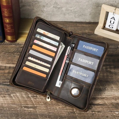 RFID Genuine Leather Travel Wallet Family Passport Holder Document Bag Organizer - Image 1 of 4