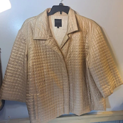 HILARY RADLEY Tan Gold Quilted Full Zip Coat Jacket Womens 3X Pockets Collared — 第 1/4 张图片