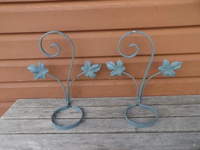 Винтажный синий железный цветок горшок стены вешалка держатель сад украшение 13 «x 10» набор из 2 - Изображение 1 из 4