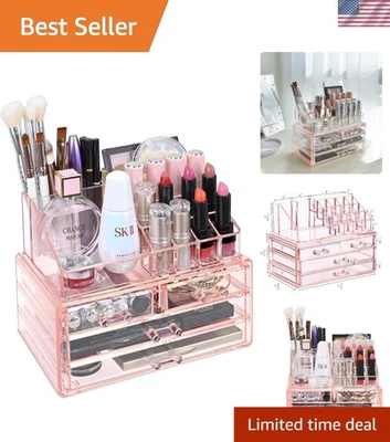 Modern Pink Cosmetic and Jewelry Storage - 2-Piece Set with Drawers & Slots - Image 1 of 4