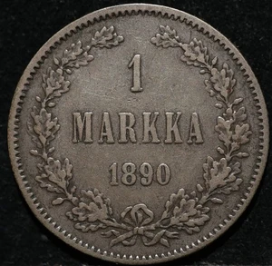 One Markaa 1890 L Finland Russian Empire Antique Silver coin Low Mint 841000 Ex  - Picture 1 of 2