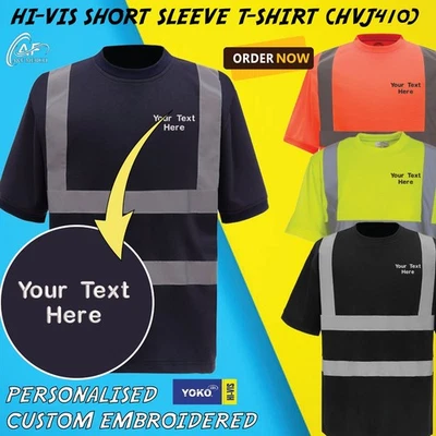 Personalised Embroidered Hi Vis Short Sleeve T-Shirt Safety Workwear YK025 - Image 1 of 2
