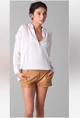 Túnica de seda Vince gola V marfim tamanho XS - Imagem 1 de 4