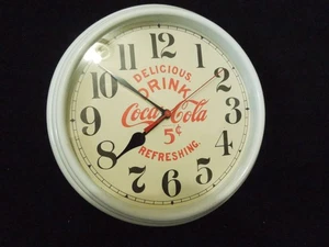 Vintage Style Coca Cola Quartz Wall Clock 9" Diameter White Frame w/ Glass Lens - Picture 1 of 11