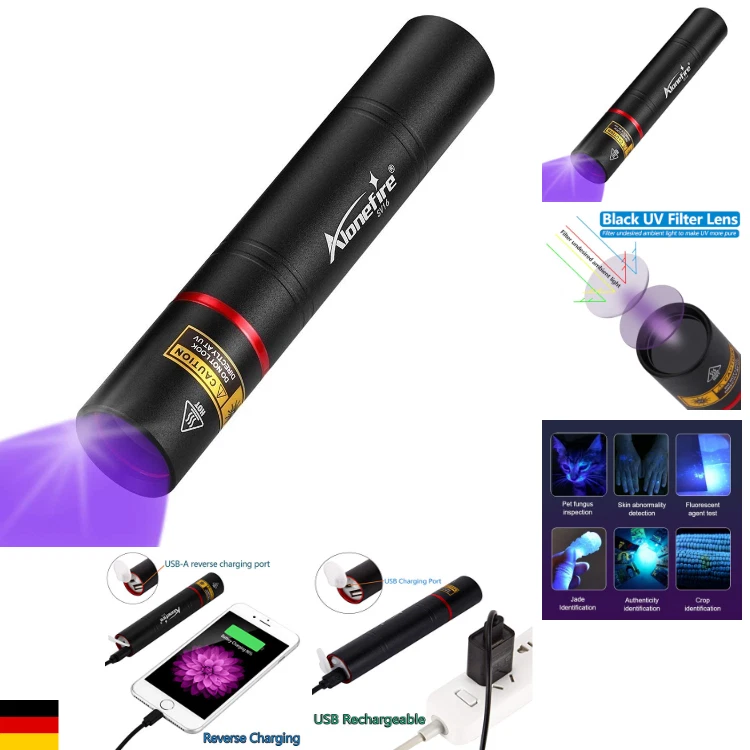 Alonefire SV16 5W Kleine UV Taschenlampe 365nm USB Aufladbar Ultraviolett Sch...