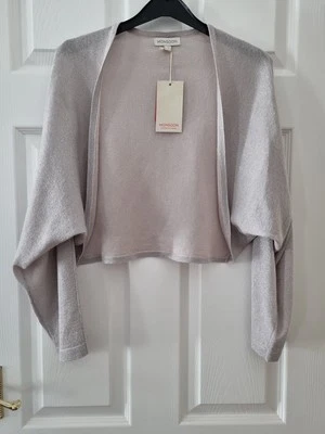 Cárdigan Monzón Encogido de hombros Talla M Mediano 12 14 Rosa Plata Brillo Nuevo Con etiquetas  Foto 1 de 4