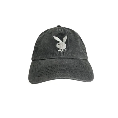 Playboy Hat Cap Strap Back Mens Gray Washed Dad Cap White Embroidered Bunny - Image 1 of 4