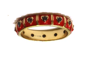 ross-simons Garnet & Red Enamel Heart Ring 18kt yellow Gold Over Sterling 8 band - Picture 1 of 8