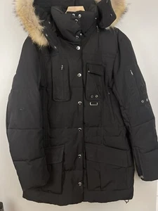 Bogner Women’s Black Leopard Print Hood Fur Ski Down Jacket Size 42 US 12 - Picture 1 of 6