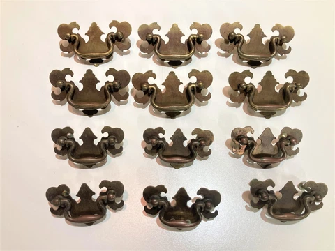 12  Vintage Copper KBC Chippendale Drop Bail Handles, 6 - 4", & 6 - 3", 8/32 Cover