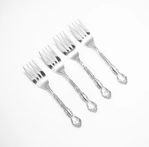 Set of 4 Birks Pompadour sterling silver Salad or Dessert Forks - Picture 1 of 3