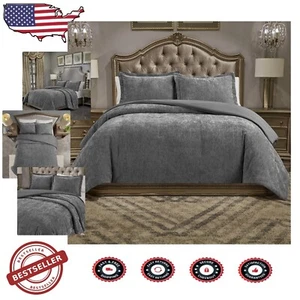 Plush Chenille King Comforter Set with Brushed Microfiber – Cozy Elegant Bedding - Picture 1 of 10