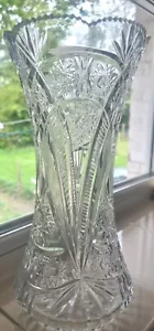 Vintage Bohemian Crystal 11" Tall Vase Hand Cut Queen Lace Lead Glass - Picture 1 of 2