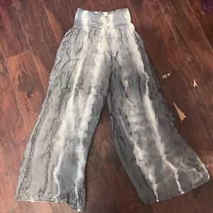 TEMPO PARIS 5688L SILK PALAZZO TIE DYE SILVER Flows Lines Palazzo Pants Size L - Bild 1 von 7